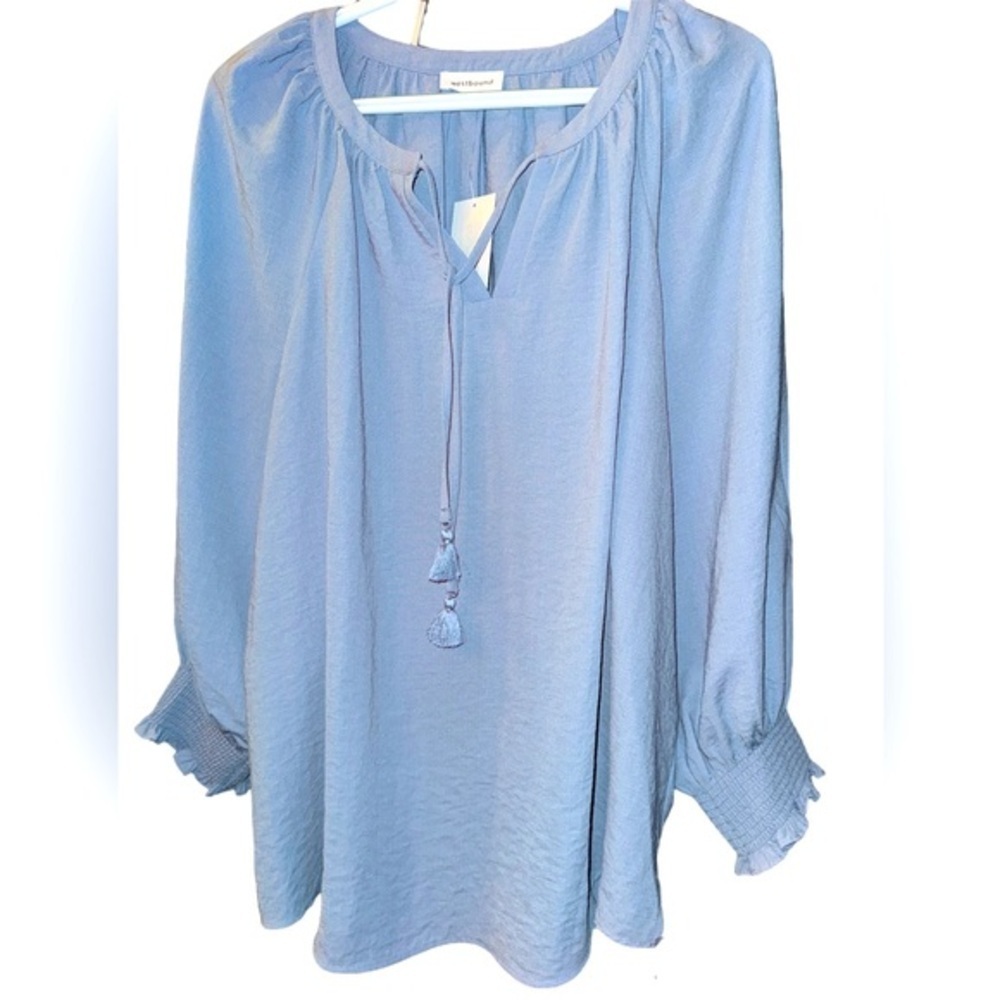 NWT Westbound slate blue Split Round Neck Knit Top. Sz L